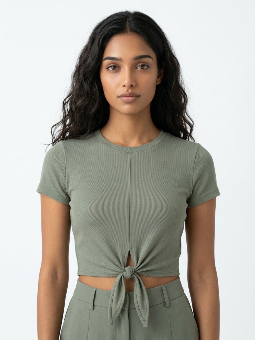 LULULEMON | Time to Restore Knot-Front Ribbed Crop Tee Gray Sage Women’s Size S
